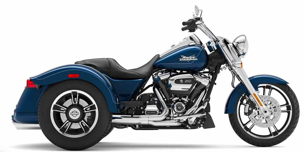 The 2023 Reef Blue Harley Davidson Freewheeler.