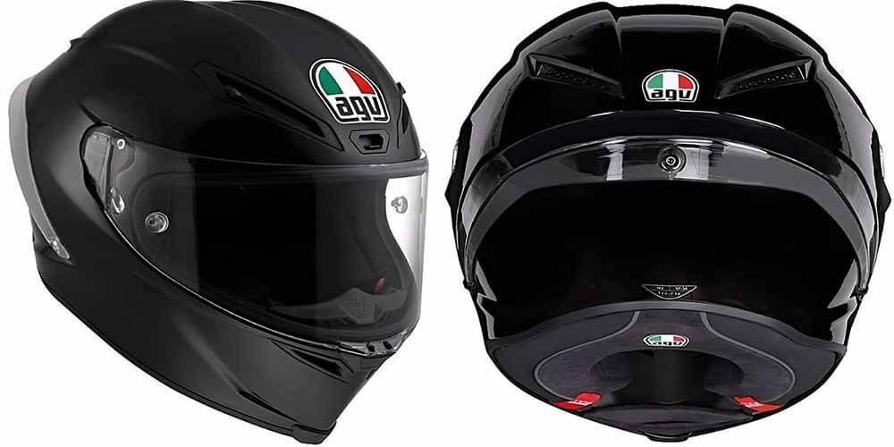 Now here we have a proper racing helmet: The AGV Corsa R helmet designed alongside the Valentino Rossi-inspired Pista GP R. It is a remake of the famous racer’s endorsed helmet but with a slightly less expensive composite shell (carbon/aramid/fiberglass).