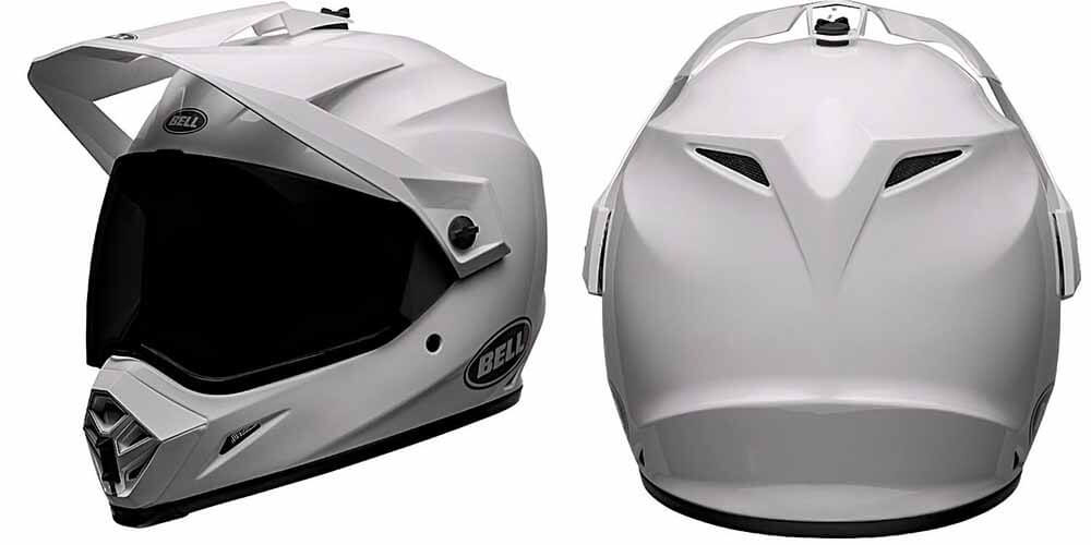 Then we have this tidy capture of the Bell MX-9 Adventure MIPS helmet with its boxy, simplistic, and clean appearance. It is a hardy motorcycle helmet built for adventure on- and off-road. Bell offers this lid in two versions: The dual sport /adventure model and the motocross helmet.