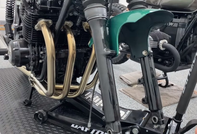 Servicing the front shocks on the GS850 Cafe Racer. Stiffer is the better keyword when looking for performance upgrades for a cafe racer that will likely live out the rest of its exciting life on the asphalt.